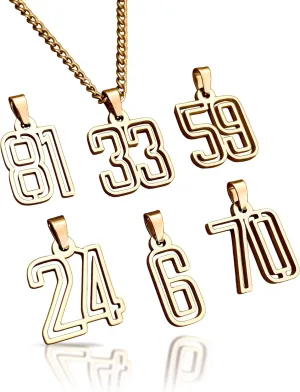 00-99 Varsity Number Pendant With Chain Necklace - 14K Gold Plated Stainless Steel