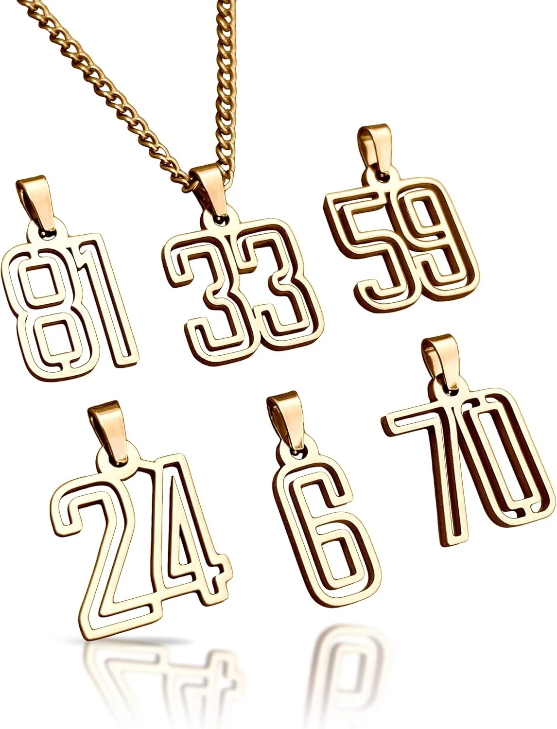 00-99 Varsity Number Pendant With Chain Necklace - 14K Gold Plated Stainless Steel