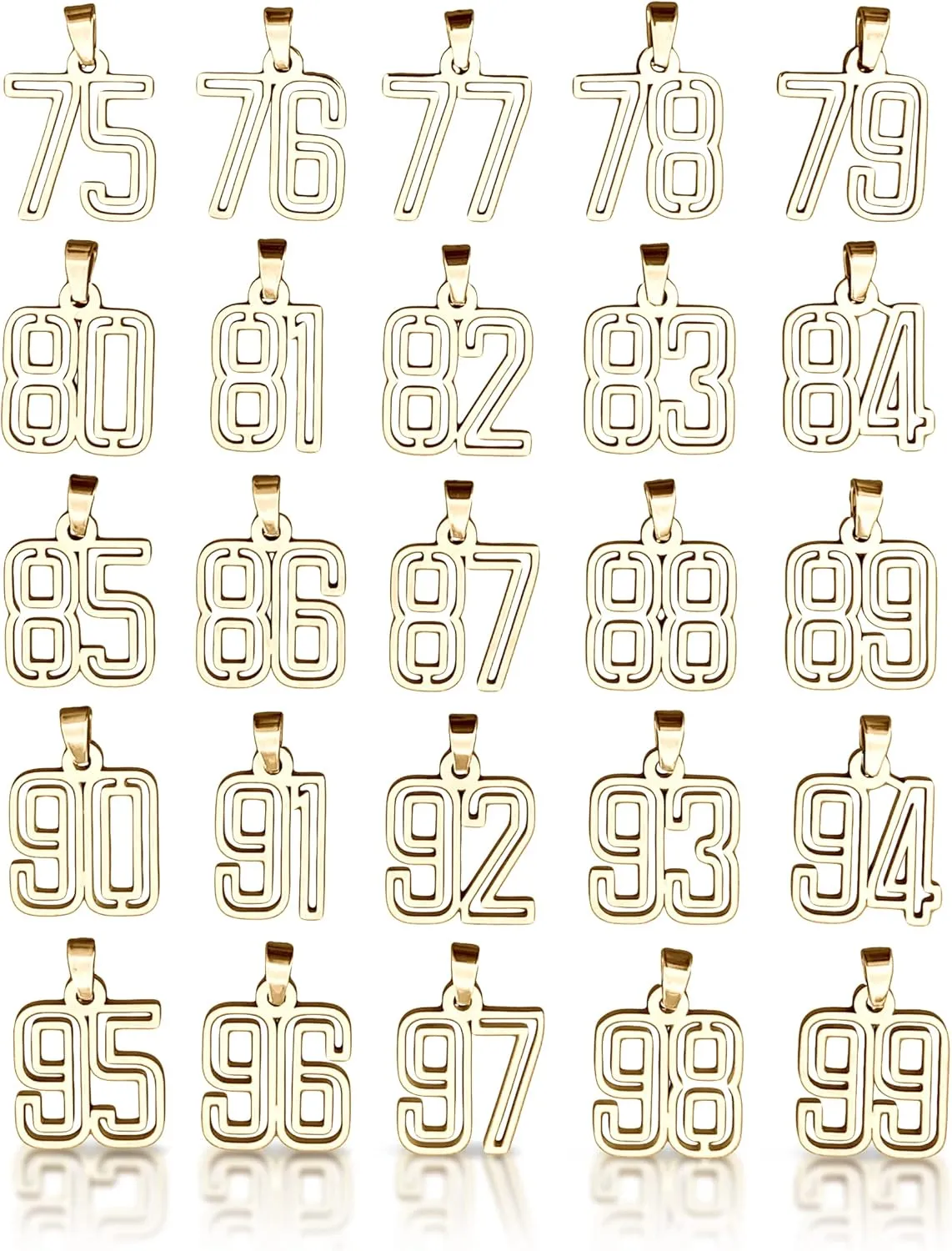 00-99 Varsity Number Pendant With Chain Necklace - 14K Gold Plated Stainless Steel