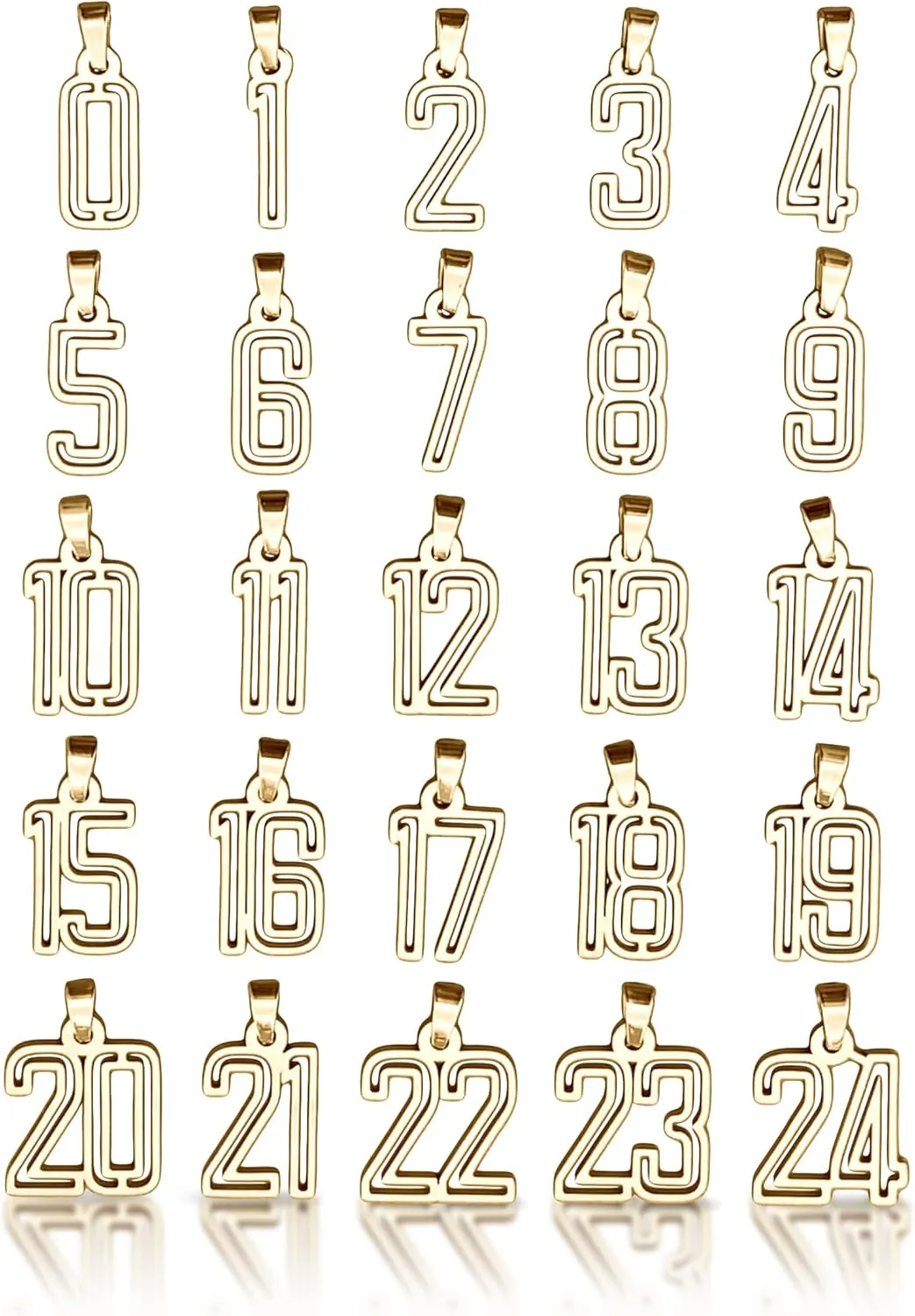 00-99 Varsity Number Pendant With Chain Necklace - 14K Gold Plated Stainless Steel
