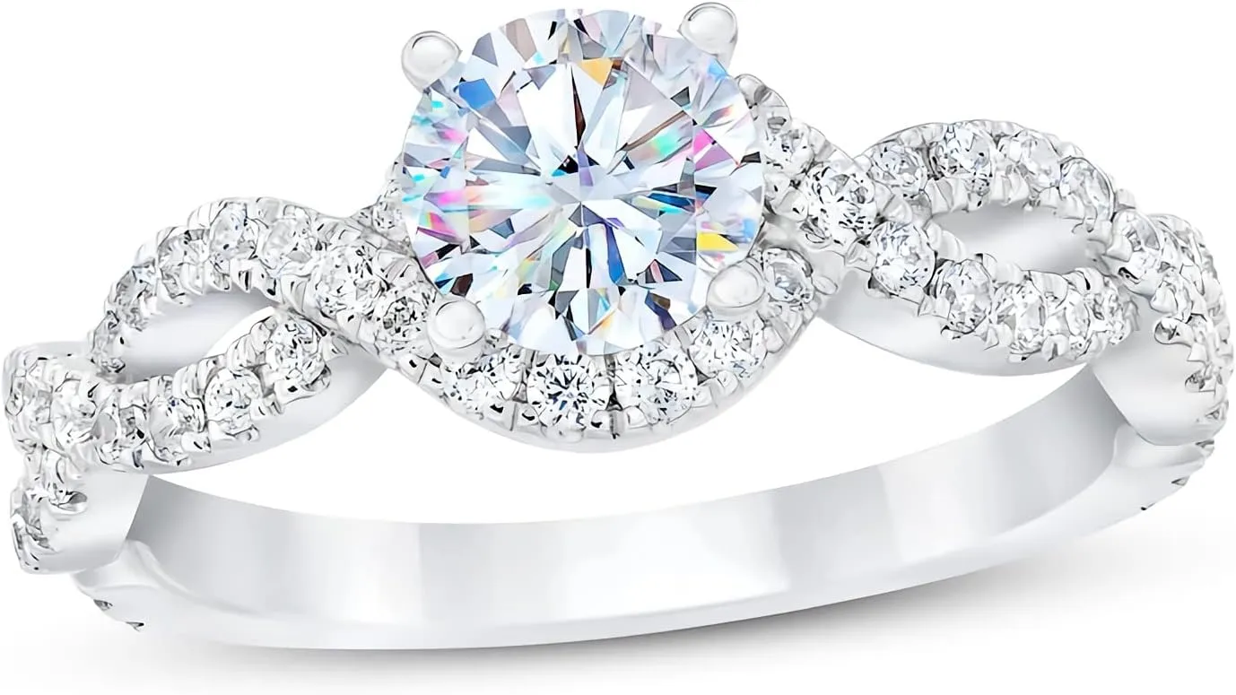 1-1/3 Carat (ctw) Moissanite Engagement Rings for Women Platinum Plated Silver Ring moissanite rings