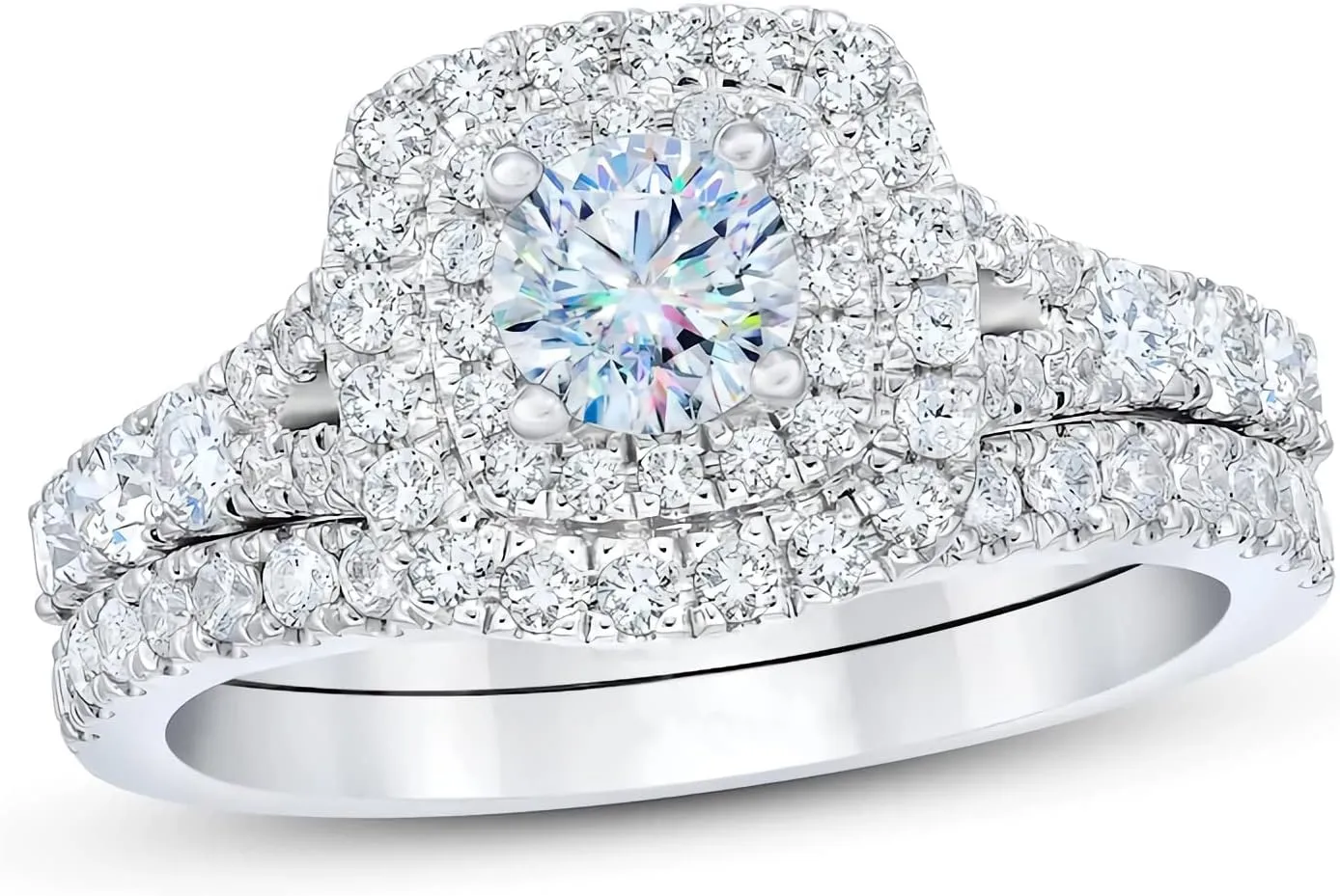 1-1/5 Carat Bridal Set Moissanite Engagement Rings for women Platinum Plated Silver Ring Moissanite Rings