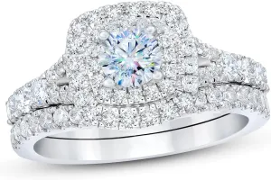 1-1/5 Carat Bridal Set Moissanite Engagement Rings for women Platinum Plated Silver Ring Moissanite Rings