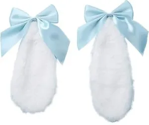 1 Pair Blue Girls Bunny Plush Lop Ears Hair Clip Rabbit Furry Ears Ribbon Bow-knot Hair Clamp Hairpin Cosplay Headwear Costumes and Accessories, Easy to Wear Ornaments