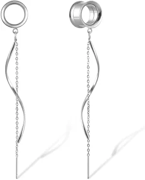 1 Pair Double Horn Chain gauges Earrings Dangle Plugs Tunnels Hypoallergenic Stainless Steel Ear Gauges 00G 8mm-25mm (0G-1") Body Piercing Jewelry