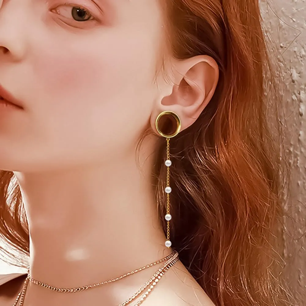1 Pair Double Horn Chain gauges Earrings Dangle Plugs Tunnels Hypoallergenic Stainless Steel Ear Gauges 00G 8mm-25mm (0G-1") Body Piercing Jewelry