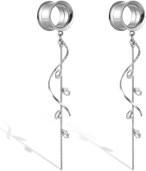 1 Pair Double Horn Chain gauges Earrings Dangle Plugs Tunnels Hypoallergenic Stainless Steel Ear Gauges 00G 8mm-25mm (0G-1") Body Piercing Jewelry