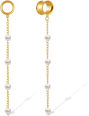 1 Pair Double Horn Chain gauges Earrings Dangle Plugs Tunnels Hypoallergenic Stainless Steel Ear Gauges 00G 8mm-25mm (0G-1") Body Piercing Jewelry