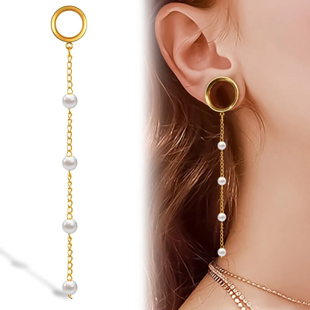 1 Pair Double Horn Chain gauges Earrings Dangle Plugs Tunnels Hypoallergenic Stainless Steel Ear Gauges 00G 8mm-25mm (0G-1") Body Piercing Jewelry