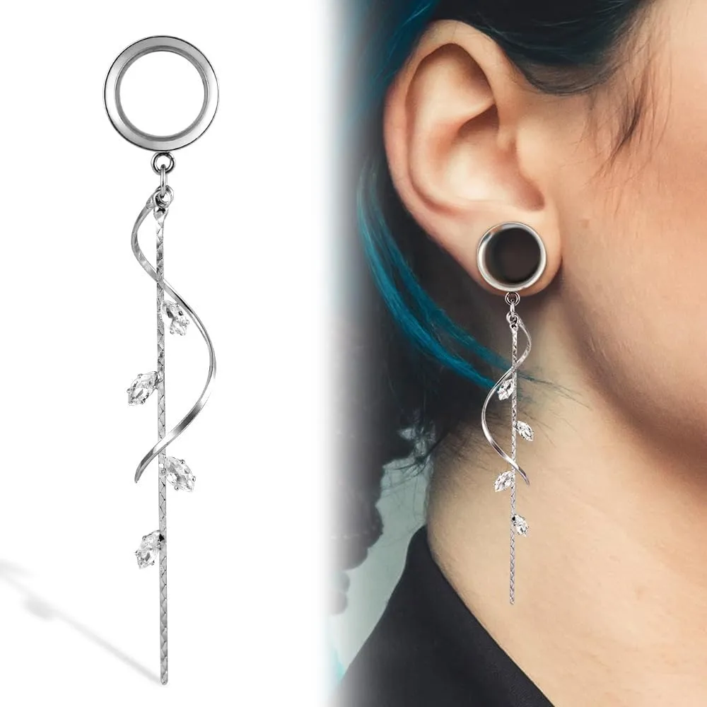1 Pair Double Horn Chain gauges Earrings Dangle Plugs Tunnels Hypoallergenic Stainless Steel Ear Gauges 00G 8mm-25mm (0G-1") Body Piercing Jewelry