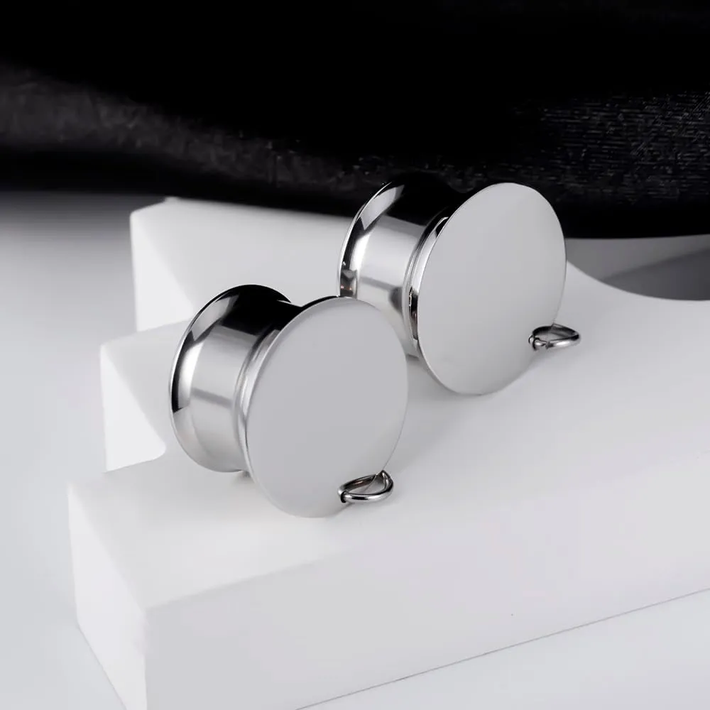 1 Pair Stainless Steel Ear Gauges Plugs - Dangle DIY Tunnel Plugs for Ear Stretching, Body Jewelry Accessories for Men and Women