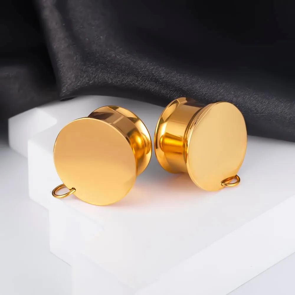 1 Pair Stainless Steel Ear Gauges Plugs - Dangle DIY Tunnel Plugs for Ear Stretching, Body Jewelry Accessories for Men and Women