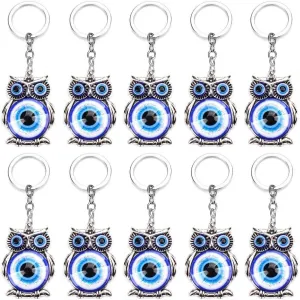 10 PCS Blue Evil Eye (Nazar) Owl Key Ring Blessing Protection Religious Charm Birthday Blessing Congratulatory Gift