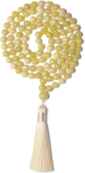 108 Mala Beads Necklace, 8mm Natural Stone Tibetan Prayer Beads, Yoga Meditation Beads Necklace, Hand Knotted Japa Mala