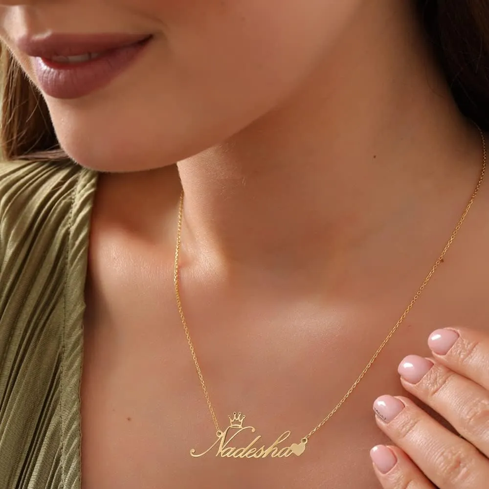 10K/14K/18K Solid Gold Name Plate Necklace,Real Gold Customized Name Necklace with Birthstone for Women,Personalized 1-4 Nameplates Necklaces Birthday for Her Girls