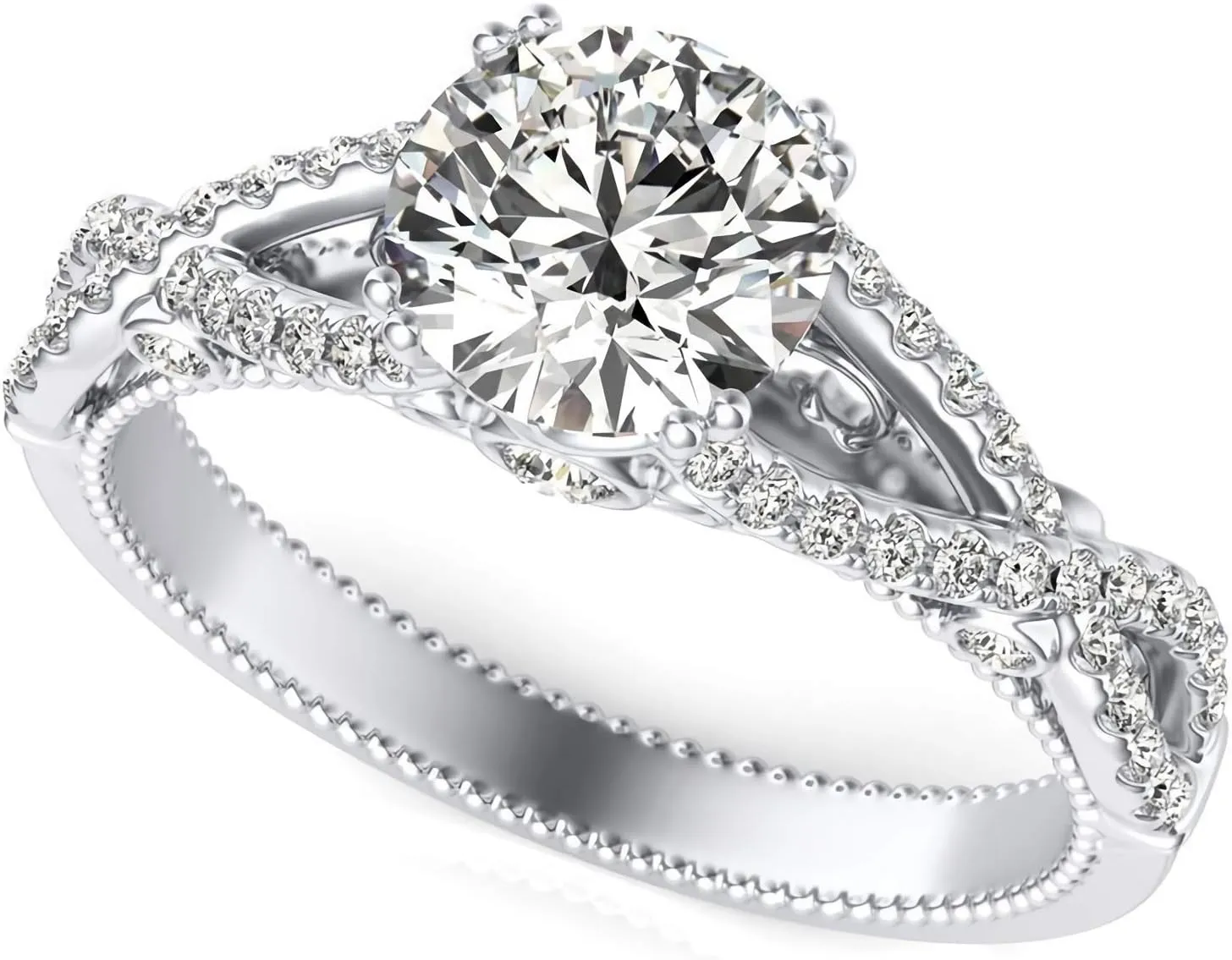 1.28 Carat (ctw) Moissanite Engagement Rings for women Vintage Platinum Plated Silver Ring Moissanite Rings