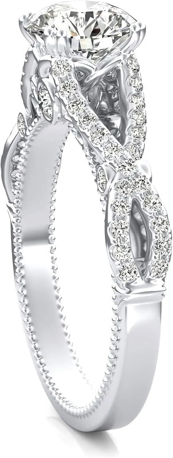 1.28 Carat (ctw) Moissanite Engagement Rings for women Vintage Platinum Plated Silver Ring Moissanite Rings