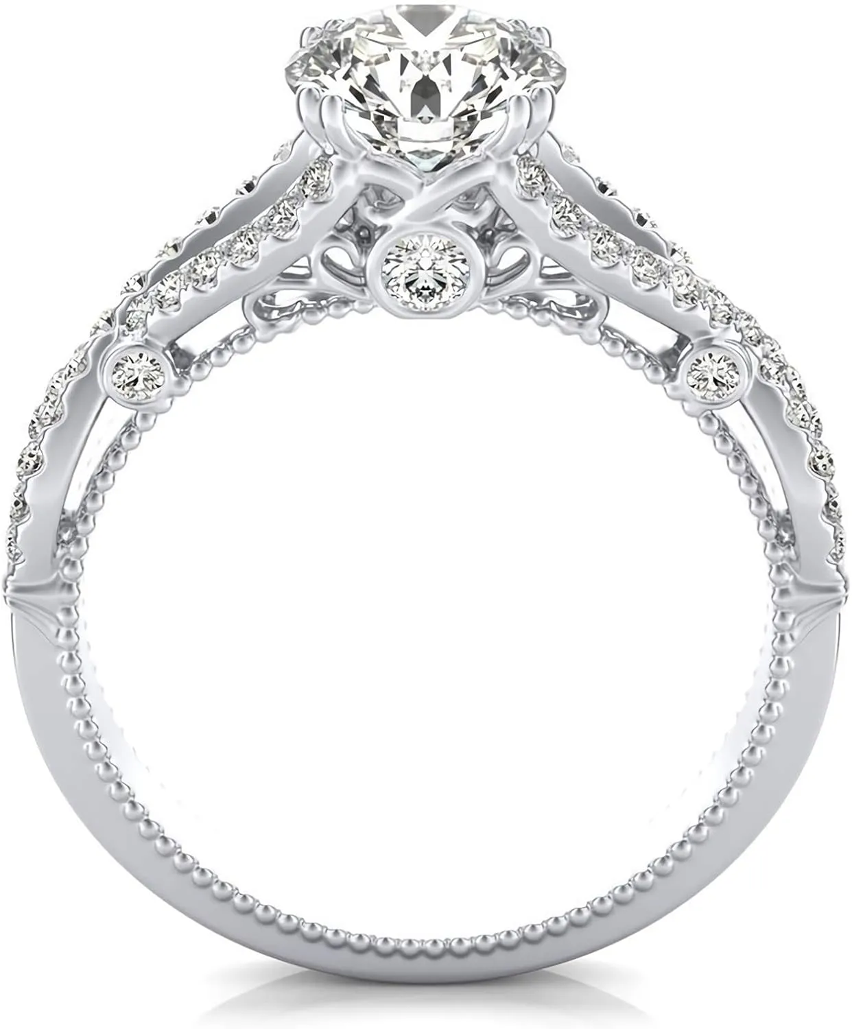 1.28 Carat (ctw) Moissanite Engagement Rings for women Vintage Platinum Plated Silver Ring Moissanite Rings