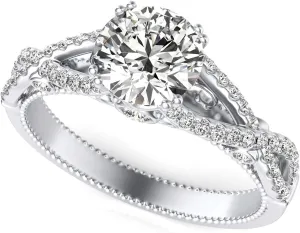 1.28 Carat (ctw) Moissanite Engagement Rings for women Vintage Platinum Plated Silver Ring Moissanite Rings