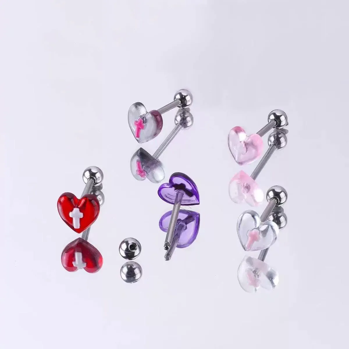 14G Acrylic Heart Cross Tongue Rings for Women 316L Stainless Steel Straight Barbell Tongue Ring Tongue Piercing Jewelry 5/8" Length