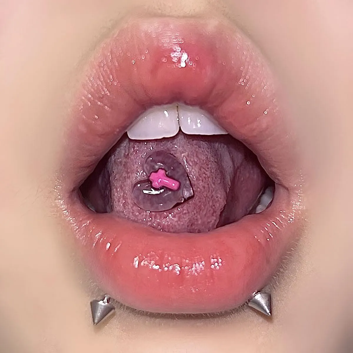 14G Acrylic Heart Cross Tongue Rings for Women 316L Stainless Steel Straight Barbell Tongue Ring Tongue Piercing Jewelry 5/8" Length