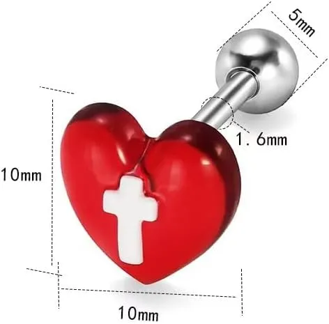 14G Acrylic Heart Cross Tongue Rings for Women 316L Stainless Steel Straight Barbell Tongue Ring Tongue Piercing Jewelry 5/8" Length