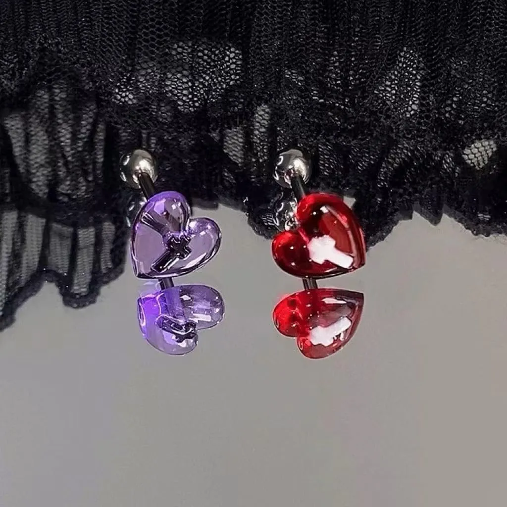 14G Acrylic Heart Cross Tongue Rings for Women 316L Stainless Steel Straight Barbell Tongue Ring Tongue Piercing Jewelry 5/8" Length