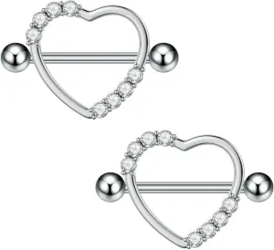 14G Stainless Steel Heart Nipple Rings for Women Silver Cubic Zirconia Love Heart Nipplerings Nipple Barbell Shield Studs Nipple Piercing Jewelry
