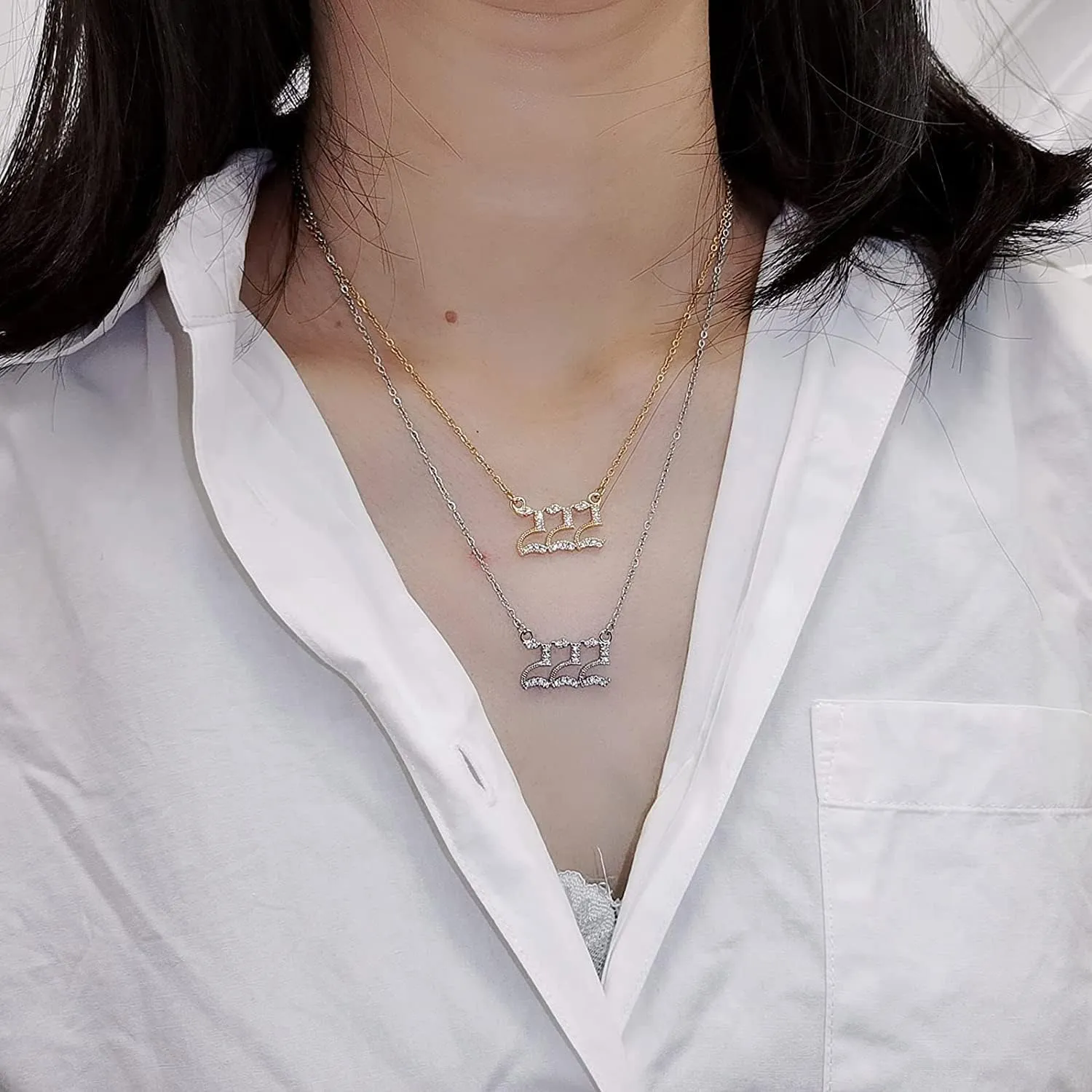 14k Gold Angel Number Necklace, Dainty Pendants Necklace for Women, 111 222 333 444 555 666 777 888 999 Personalized Number Chain