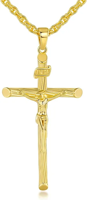 14K Gold Cross Necklace for Women for Men Jesus On Cross Crucifix Necklace Men & Women Faith Jewelry Presents 54.5mm 20/22/24in