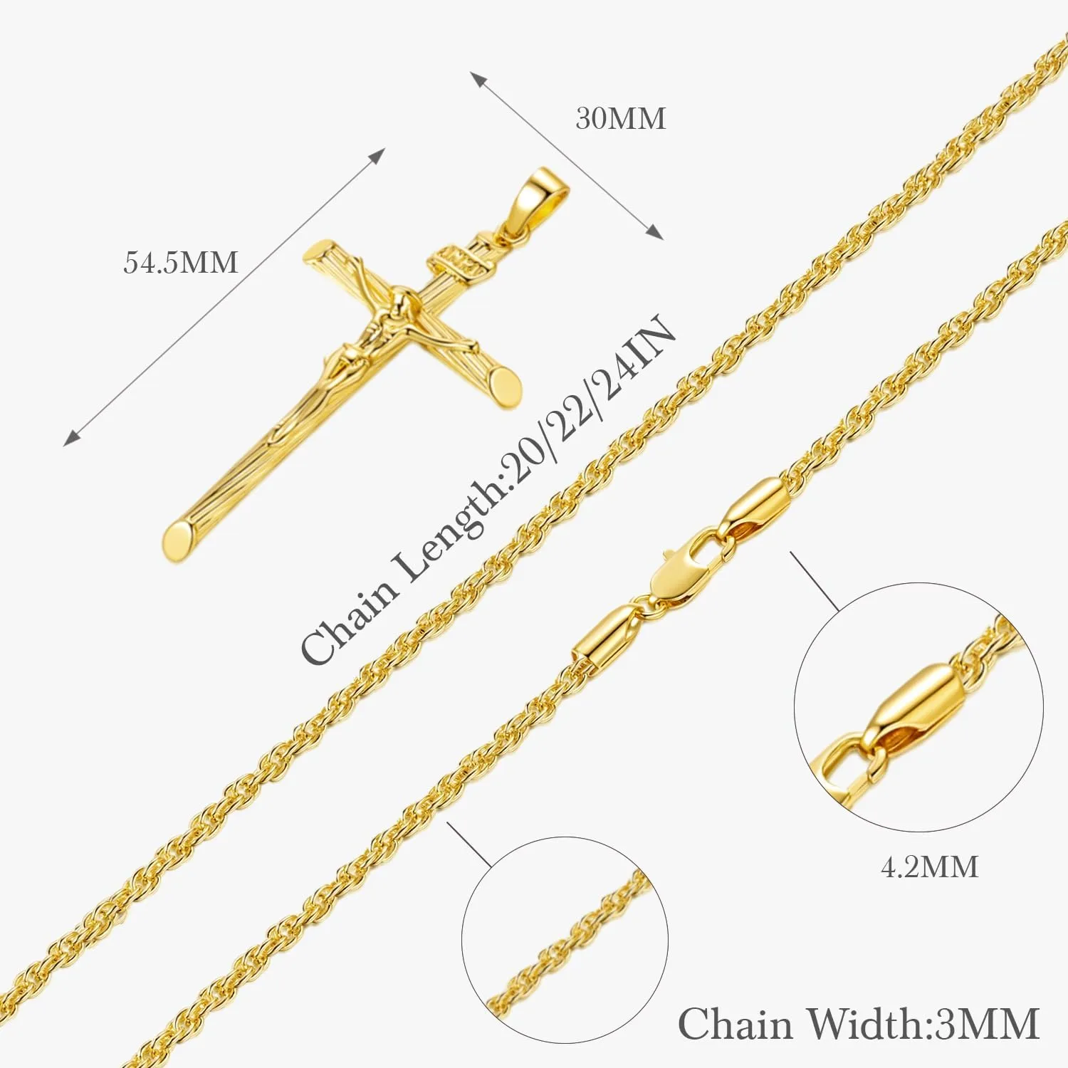 14K Gold Cross Necklace for Women for Men Jesus On Cross Crucifix Necklace Men & Women Faith Jewelry Presents 54.5mm 20/22/24in