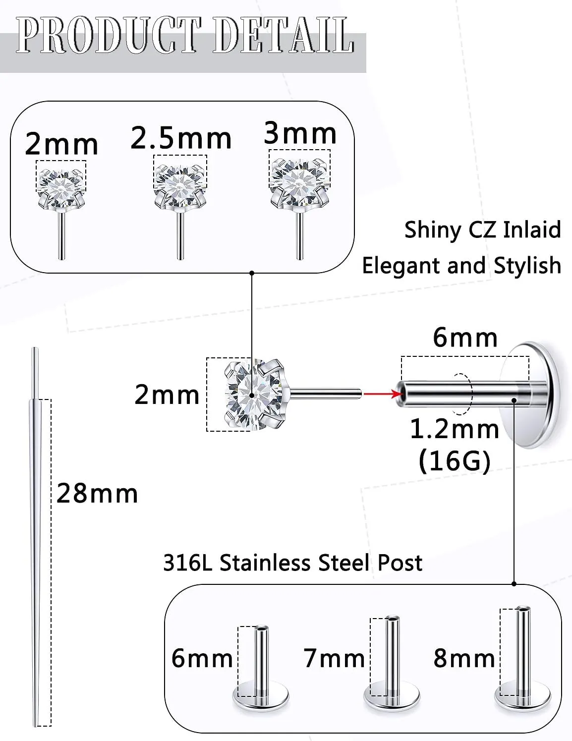 14K Gold Filled Threadless Nose Rings Studs Flat Back Earrings 20G 18G 16G 316L Surgical Steel Nose Rings Studs Tragus Helix Conch Cartilage Earrings Hoop Piercing Jewelry For Women Men