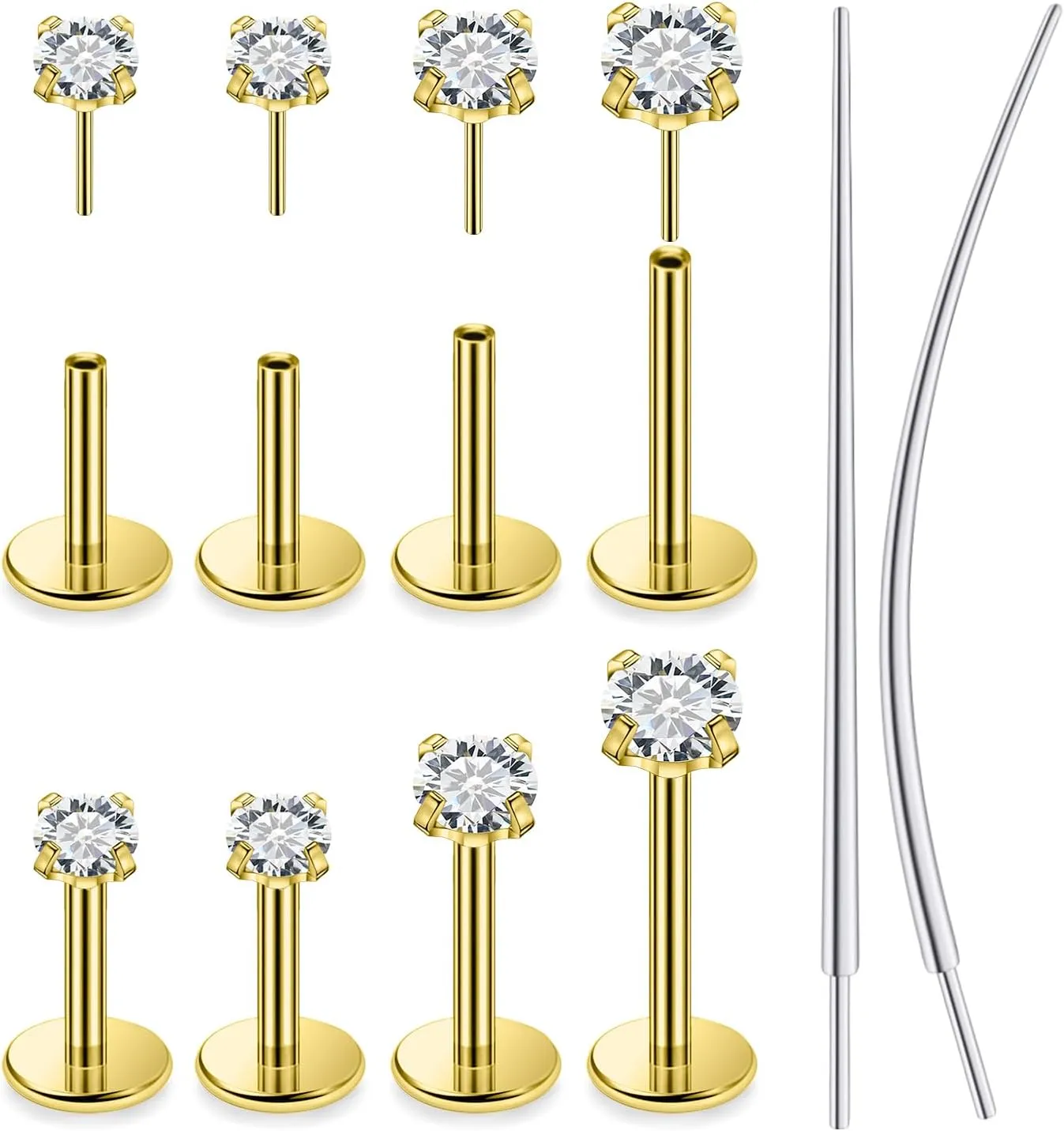 14K Gold Filled Threadless Nose Rings Studs Flat Back Earrings 20G 18G 16G 316L Surgical Steel Nose Rings Studs Tragus Helix Conch Cartilage Earrings Hoop Piercing Jewelry For Women Men