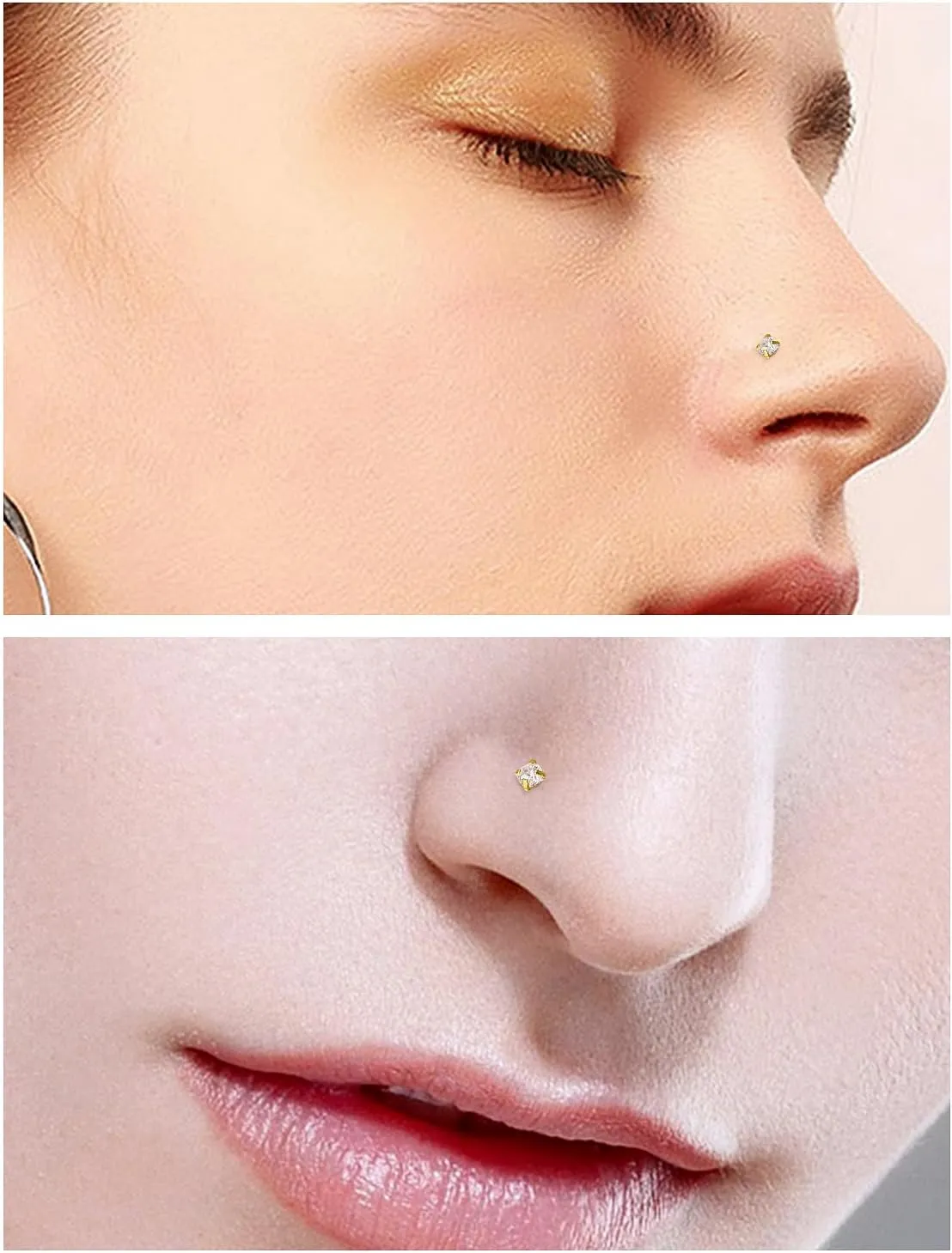 14K Gold Filled Threadless Nose Rings Studs Flat Back Earrings 20G 18G 16G 316L Surgical Steel Nose Rings Studs Tragus Helix Conch Cartilage Earrings Hoop Piercing Jewelry For Women Men