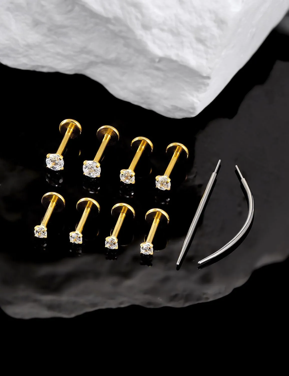 14K Gold Filled Threadless Nose Rings Studs Flat Back Earrings 20G 18G 16G 316L Surgical Steel Nose Rings Studs Tragus Helix Conch Cartilage Earrings Hoop Piercing Jewelry For Women Men