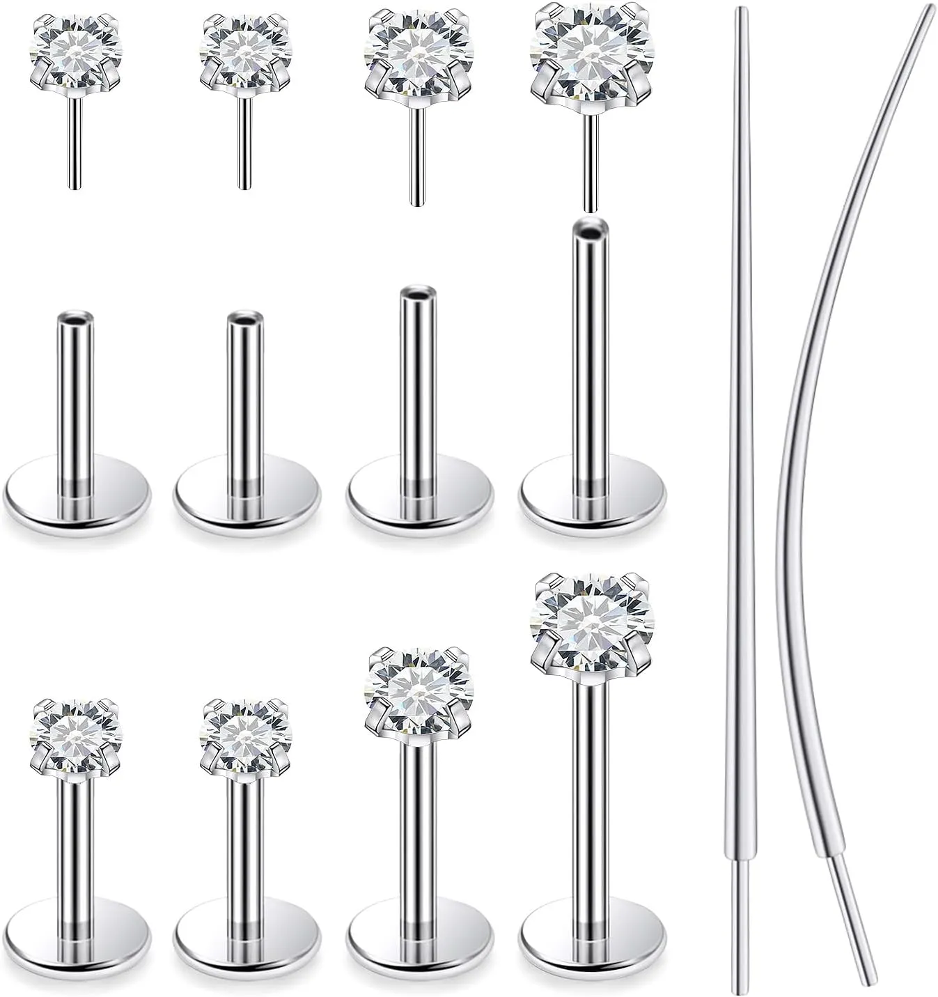 14K Gold Filled Threadless Nose Rings Studs Flat Back Earrings 20G 18G 16G 316L Surgical Steel Nose Rings Studs Tragus Helix Conch Cartilage Earrings Hoop Piercing Jewelry For Women Men