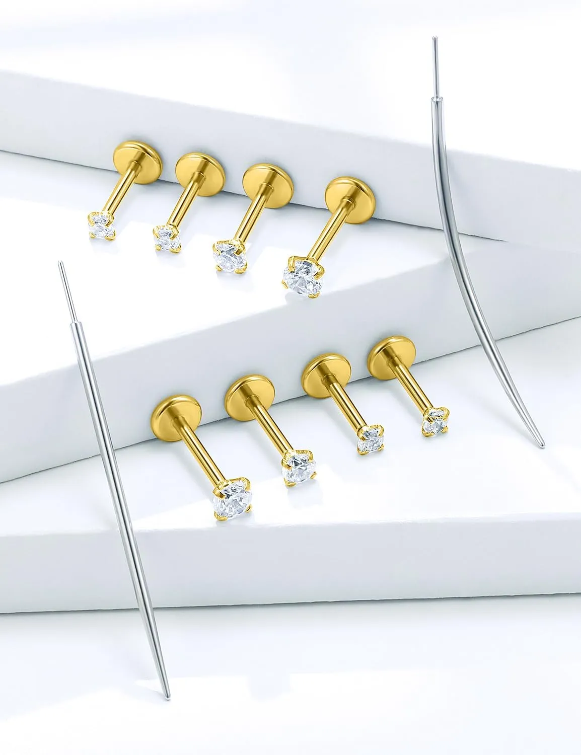 14K Gold Filled Threadless Nose Rings Studs Flat Back Earrings 20G 18G 16G 316L Surgical Steel Nose Rings Studs Tragus Helix Conch Cartilage Earrings Hoop Piercing Jewelry For Women Men