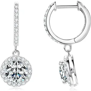 14K Gold Over S925 Sterling Silver Round Drop Earrings for Women with 1ct D-color VVS1 Clarity Diamond Hoop Earrings