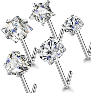 14k Gold Plated 316L Surgical Steel 22g/20g/18g Nose Rings Studs L-Shape Bone Screw Nostril Piercing 1.5mm 2mm 2.5mm 3mm 3.5mm 4.5mm CZ Nose Studs for Women