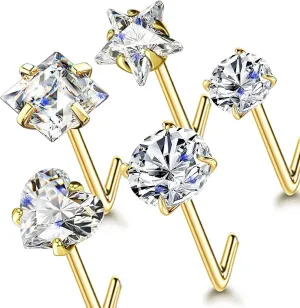 14k Gold Plated 316L Surgical Steel 22g/20g/18g Nose Rings Studs L-Shape Bone Screw Nostril Piercing 1.5mm 2mm 2.5mm 3mm 3.5mm 4.5mm CZ Nose Studs for Women