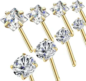 14k Gold Plated 316L Surgical Steel 22g/20g/18g Nose Rings Studs L-Shape Bone Screw Nostril Piercing 1.5mm 2mm 2.5mm 3mm 3.5mm 4.5mm CZ Nose Studs for Women