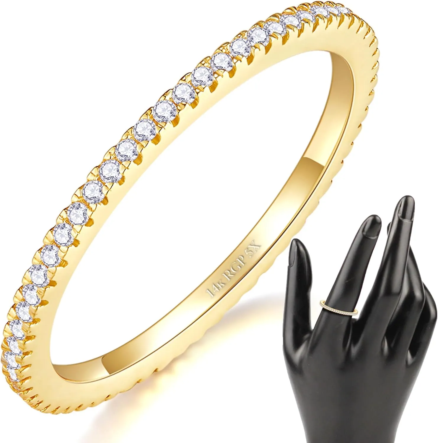 14K Gold Plated- Cubic Zirconia Simulated Diamond Stackable Rings Eternity Bands/Silver Rings, Gold Rings for Women- 1.5mm, 2mm Stacking Rings for Oura Gen 4/Oura Gen 3, Size 4-12