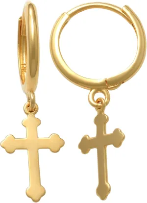 14k Real Solid Gold Cross Huggie Hoop Earrings - Dainty Gold Cross - Perfect for Minimalist Design Earrings - Religious Jewelry for Women - Sold as a Pair