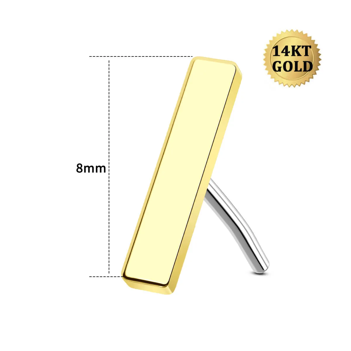 14K Solid Gold Long Bar Top Helix Earring Nose Stud