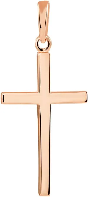 14k Solid Rose Gold Classic Plain Religious Cross Pendant