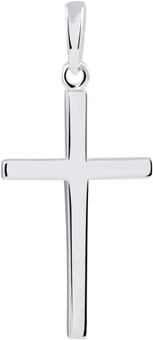 14k Solid White Gold Classic Plain Religious Cross Pendant