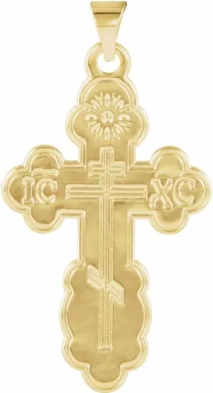 14k Yellow Gold Saint Olga Orthodox Cross Religious Pendant Fine Jewelry for Women Gifts for Her (32x21mm)