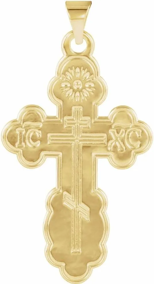 14k Yellow Gold Saint Olga Orthodox Cross Religious Pendant Fine Jewelry for Women Gifts for Her (32x21mm)