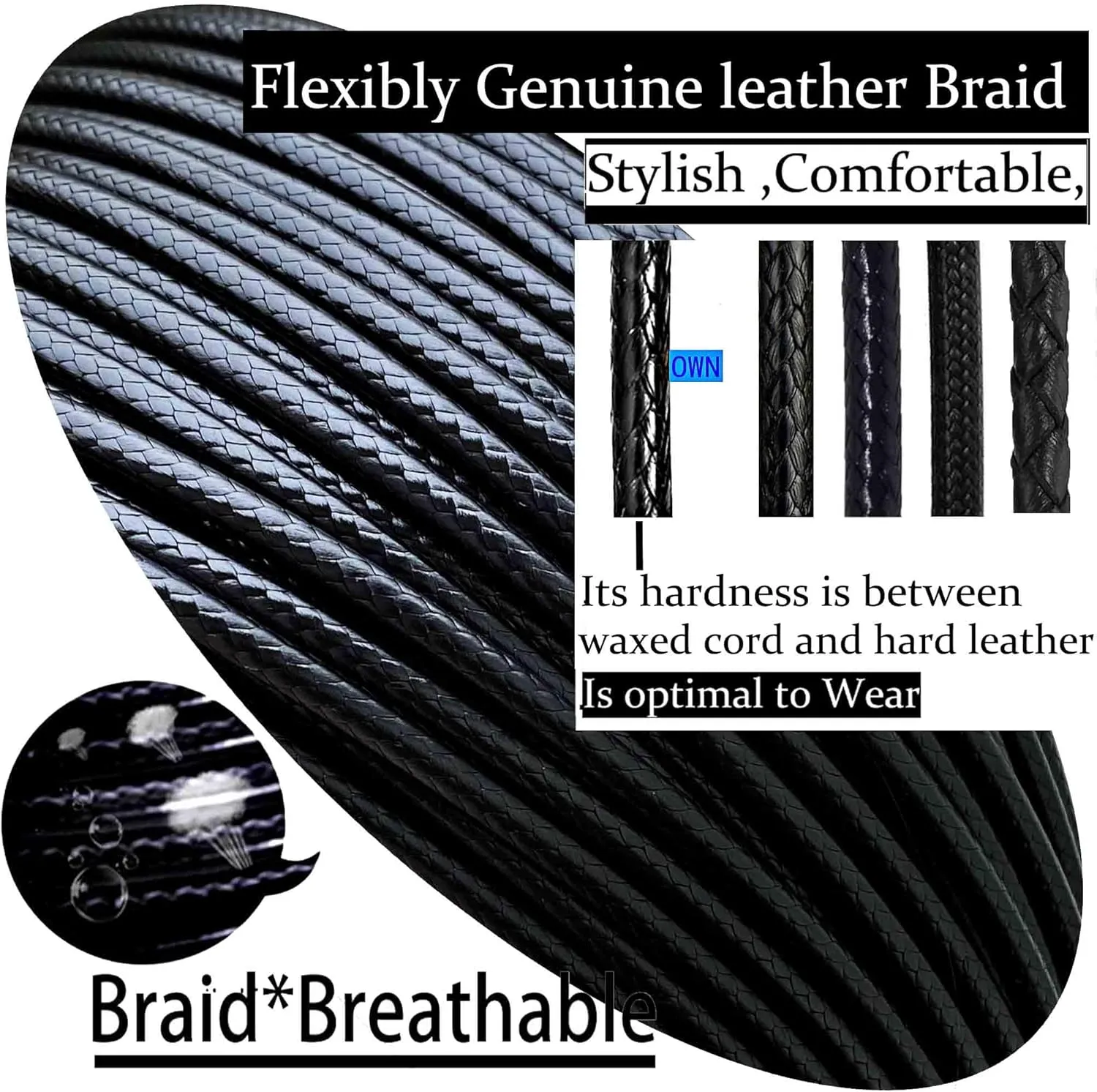 14" to 50" 2MM/3MM Waterproof Braided Leather Chain Cord Necklace for Men/Women, Brown/Black Rope Chain for pendant (Gift Box)