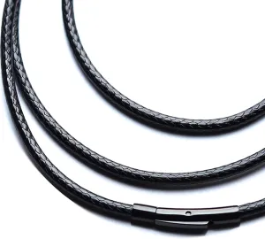 14" to 50" 2MM/3MM Waterproof Braided Leather Chain Cord Necklace for Men/Women, Brown/Black Rope Chain for pendant (Gift Box)